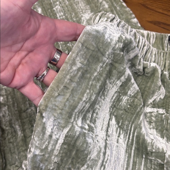 ZARA Trafaluc Crushed Velvet Pants Velvet Pants in Sage Green - Picture 6 of 10
